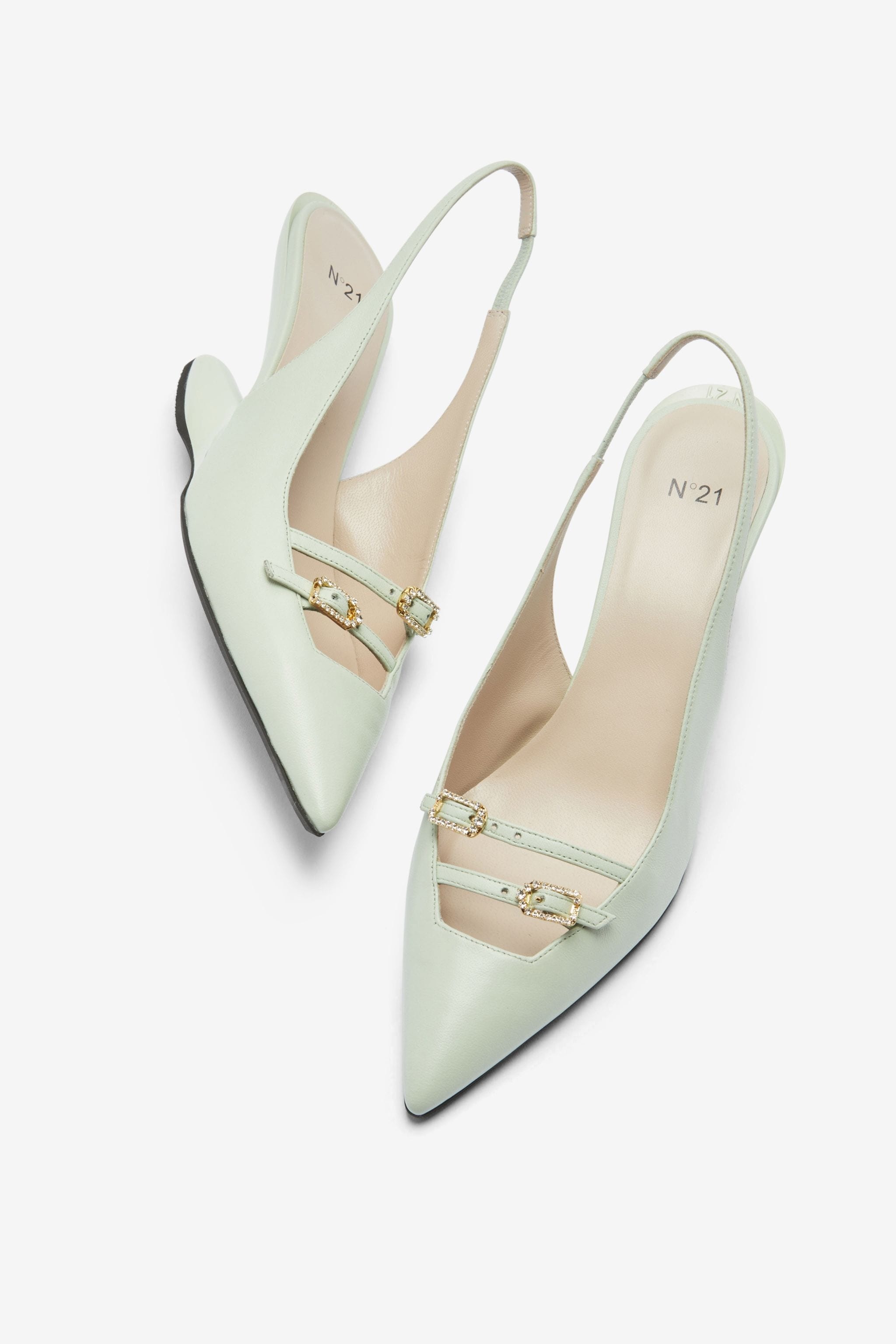 CRYSTAL-BUCKLE LEATHER PUMPS - 4