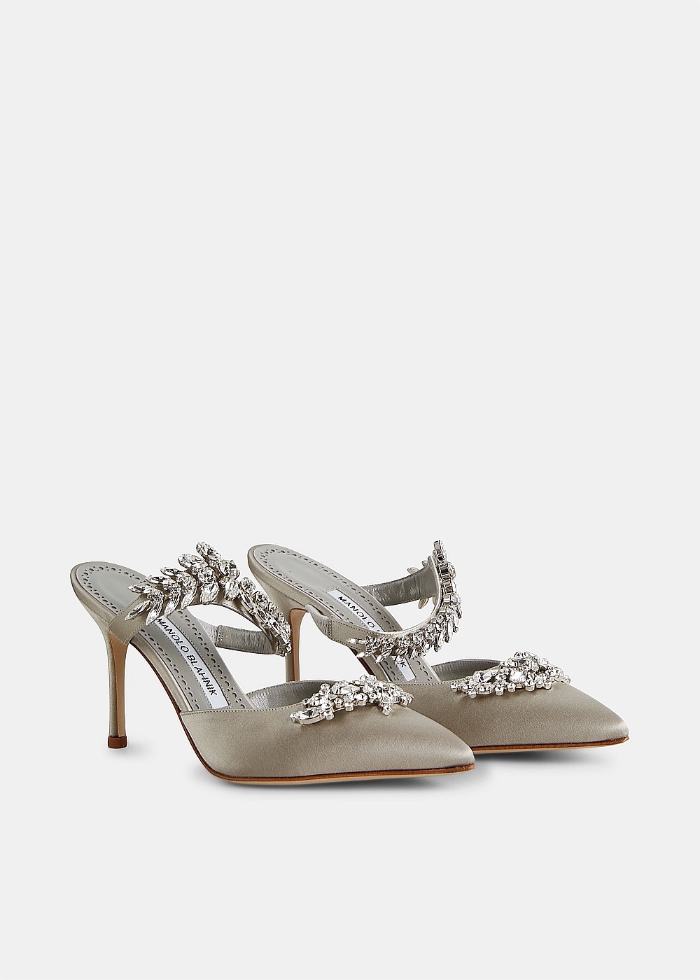 Light Grey Lurum Crystal Embellished Mules - 2