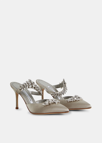 Manolo Blahnik Light Grey Lurum Crystal Embellished Mules outlook