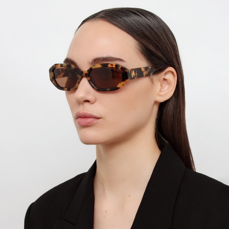 LINDA FARROW Irene Angular Sunglasses in Tortoiseshell and Brown outlook