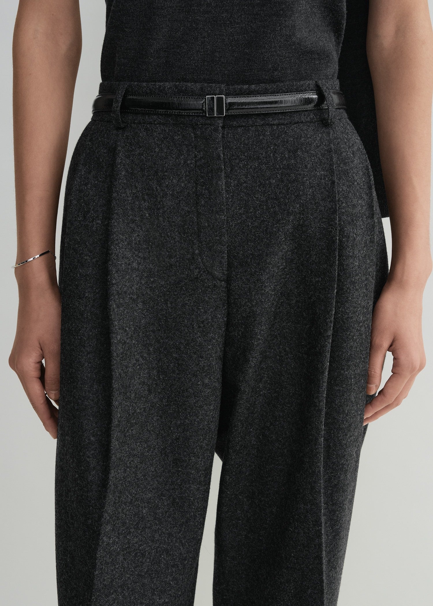 Double-pleated tailored trousers charcoal melange - 5