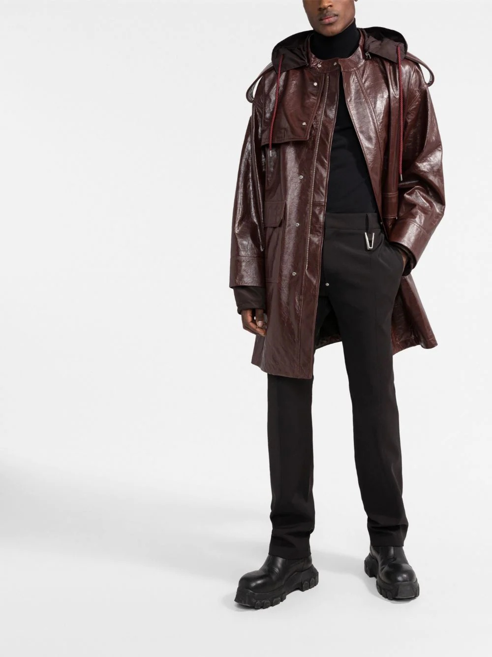 zipped-up leather coat - 2