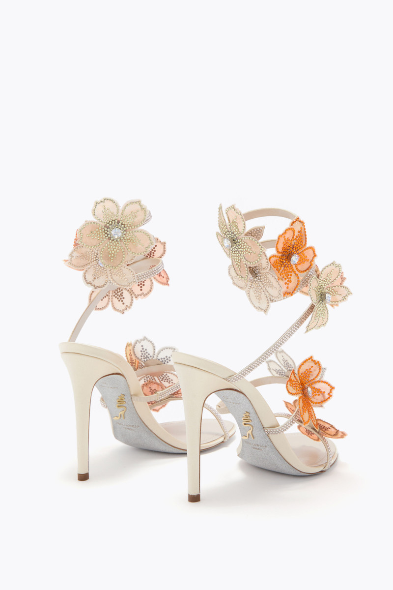 RENE CAOVILLA PEACH FLOWER IVORY AND ORANGE SANDAL 105 outlook