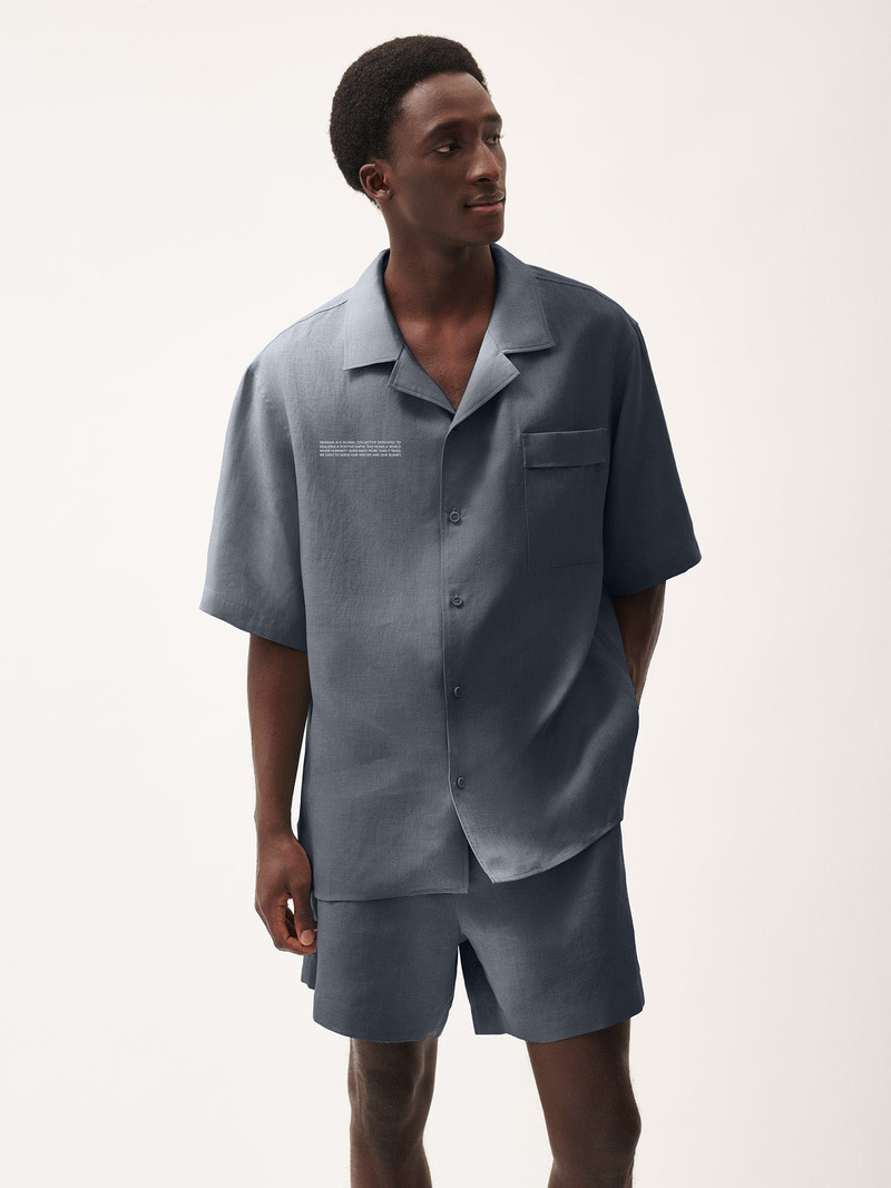 PANGAIA Mens DNA Linen Camp Collar Shirt - Atmosphere Grey outlook