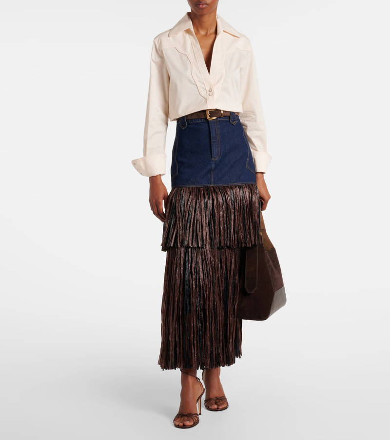 Johanna Ortiz Fringed denim maxi dress outlook