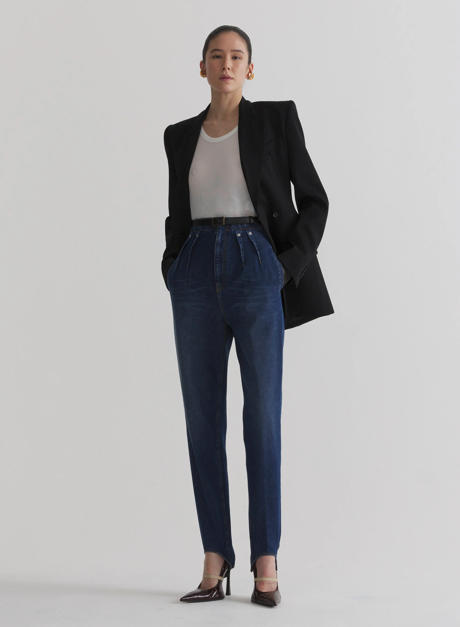 washed denim cigarette stirrup trousers - 1