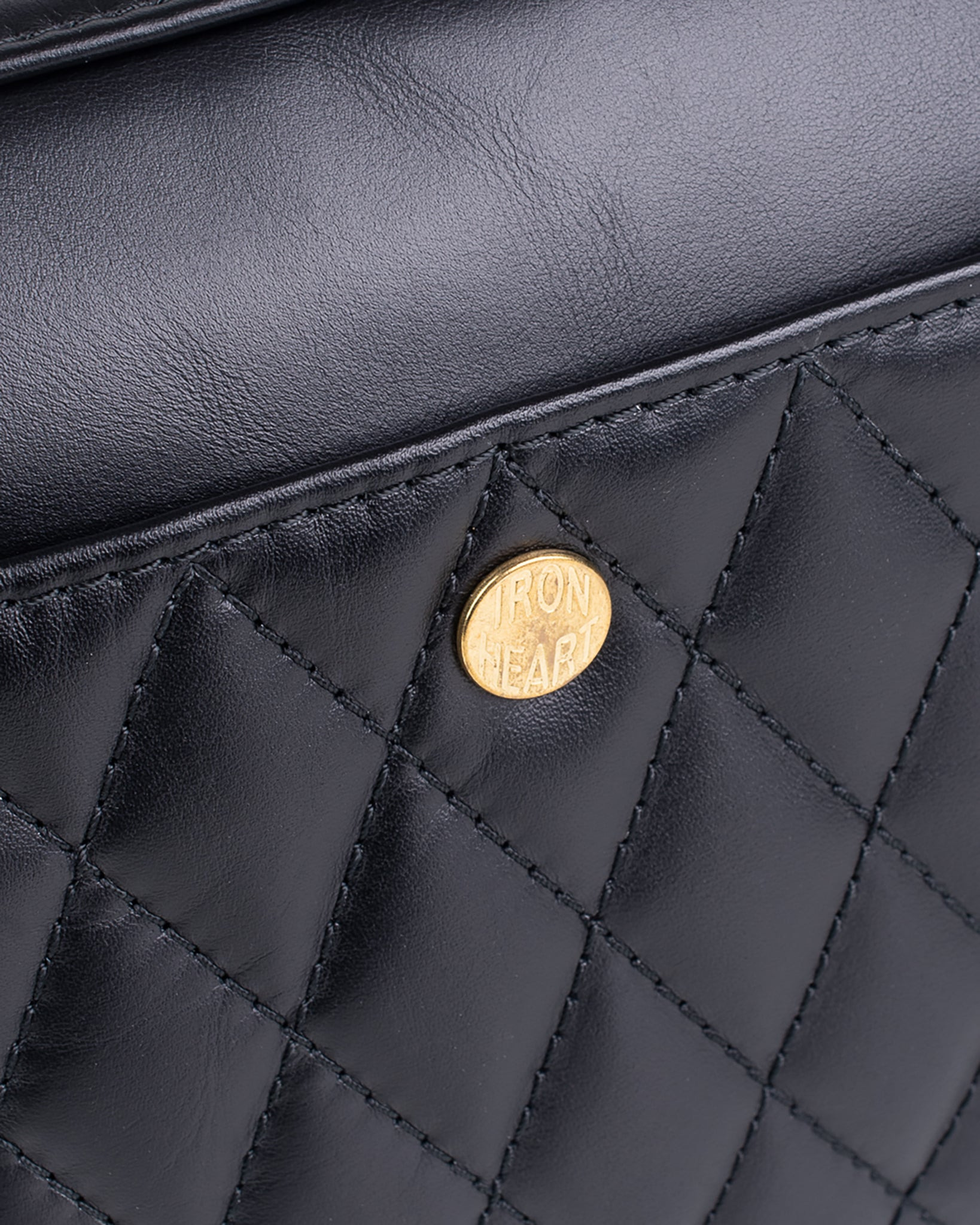 IHE-42 Leather Diamond Stitched Shoulder Bag - Black - 12
