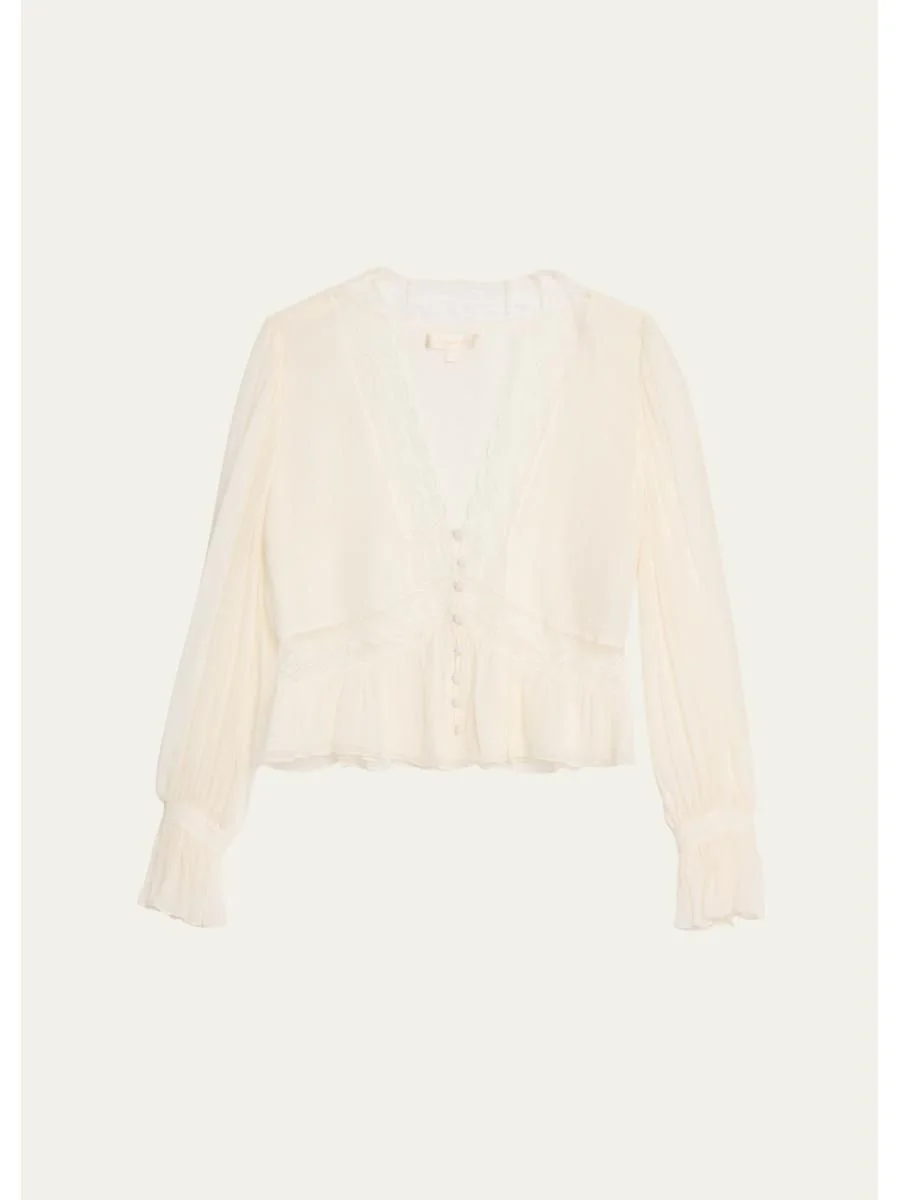 Thessira Lace-Trim Chiffon Blouse - 1