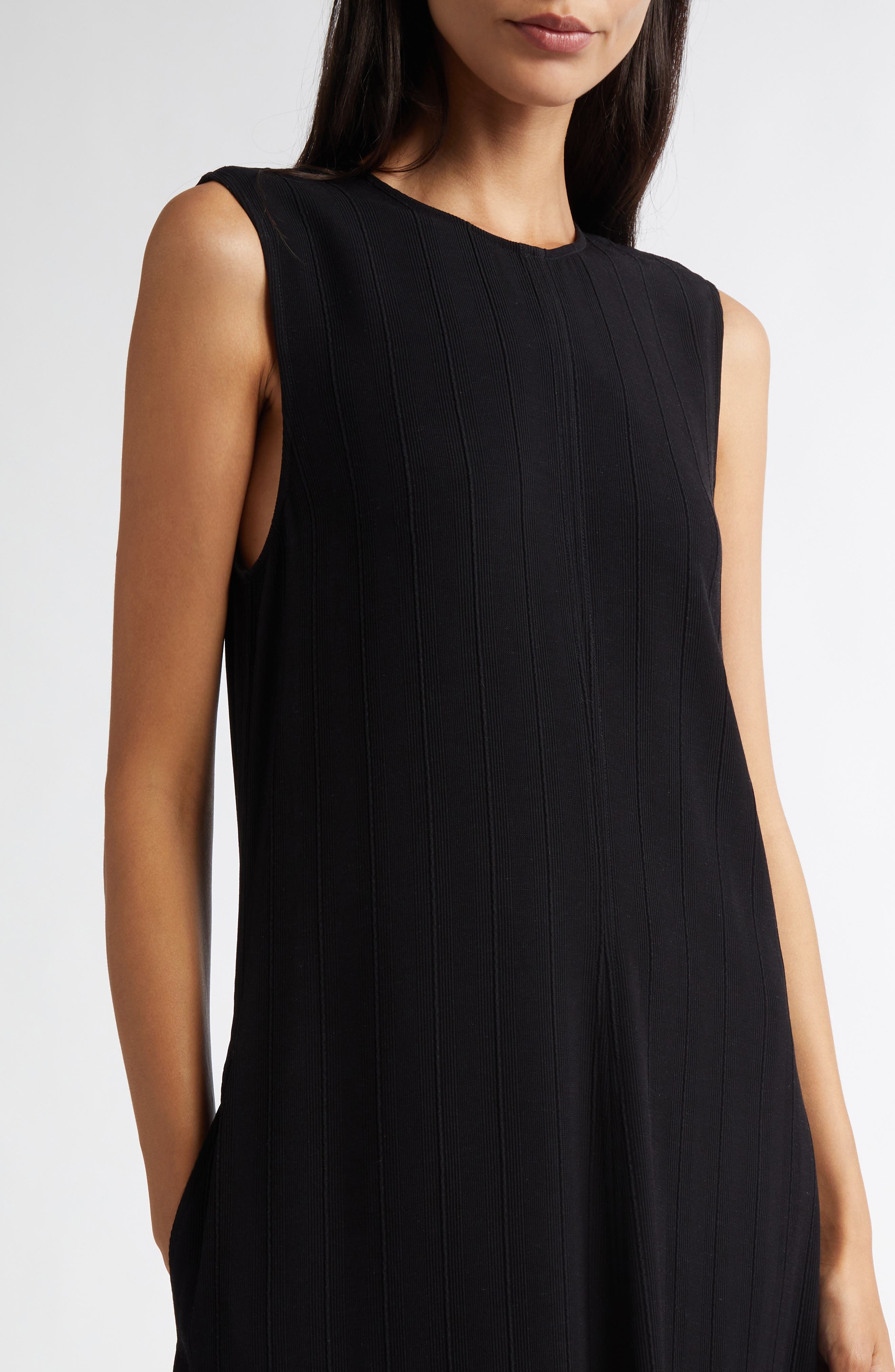 TOTEME Woven Stripe Sleeveless A-Line Dress in Black at Nordstrom - 4