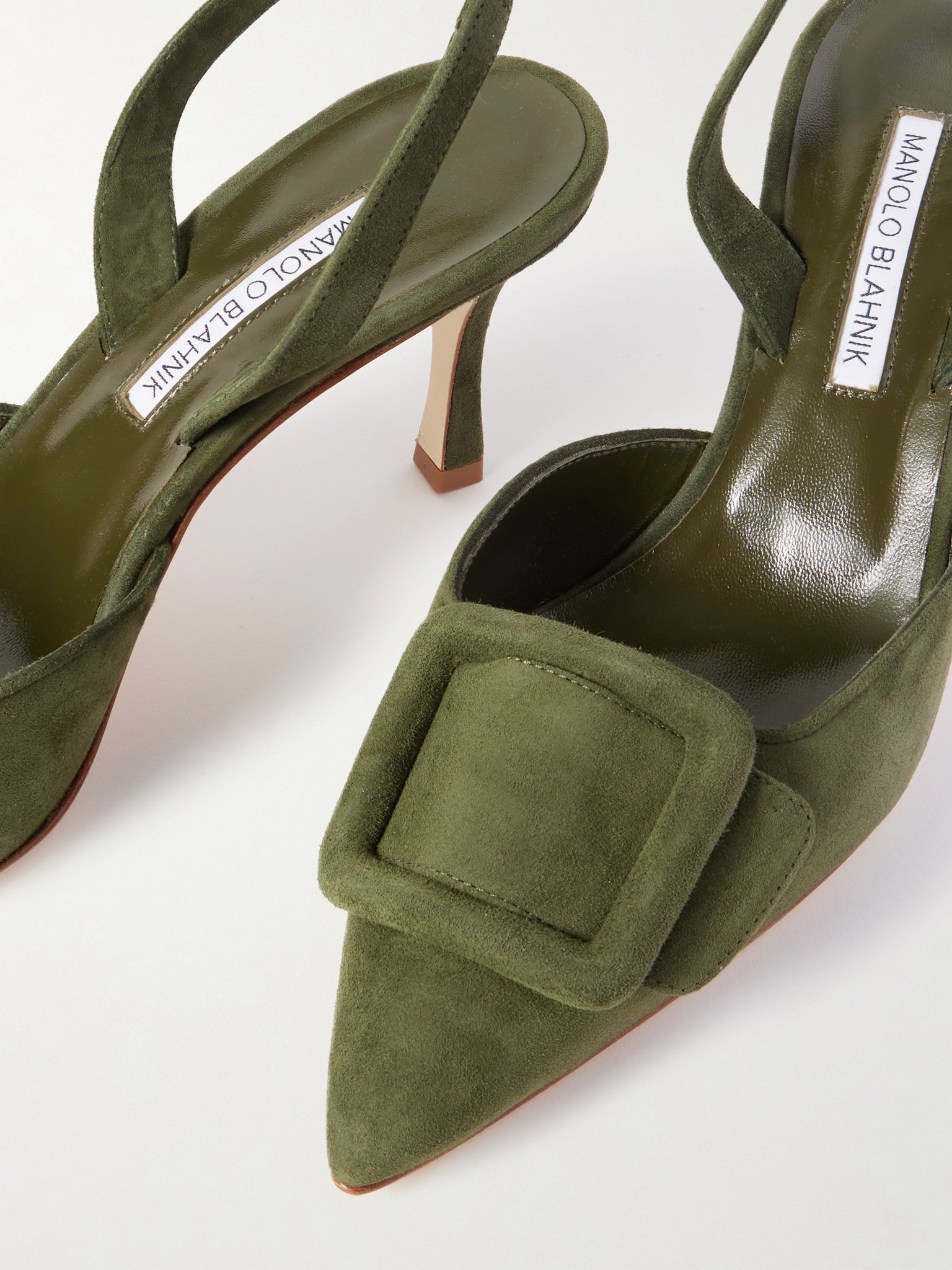 Maysli 70 buckled suede slingback pumps Army green - 4