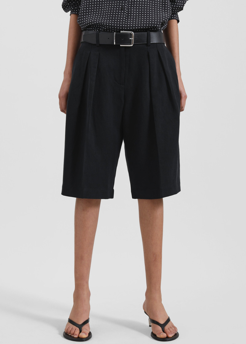 Bilbao Pleated Linen Bermuda Shorts - Black 4