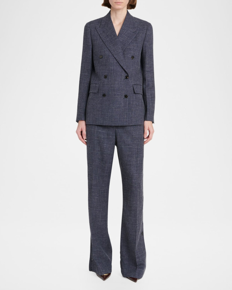Wool-Linen Buttoned Straight-Leg Trousers 6