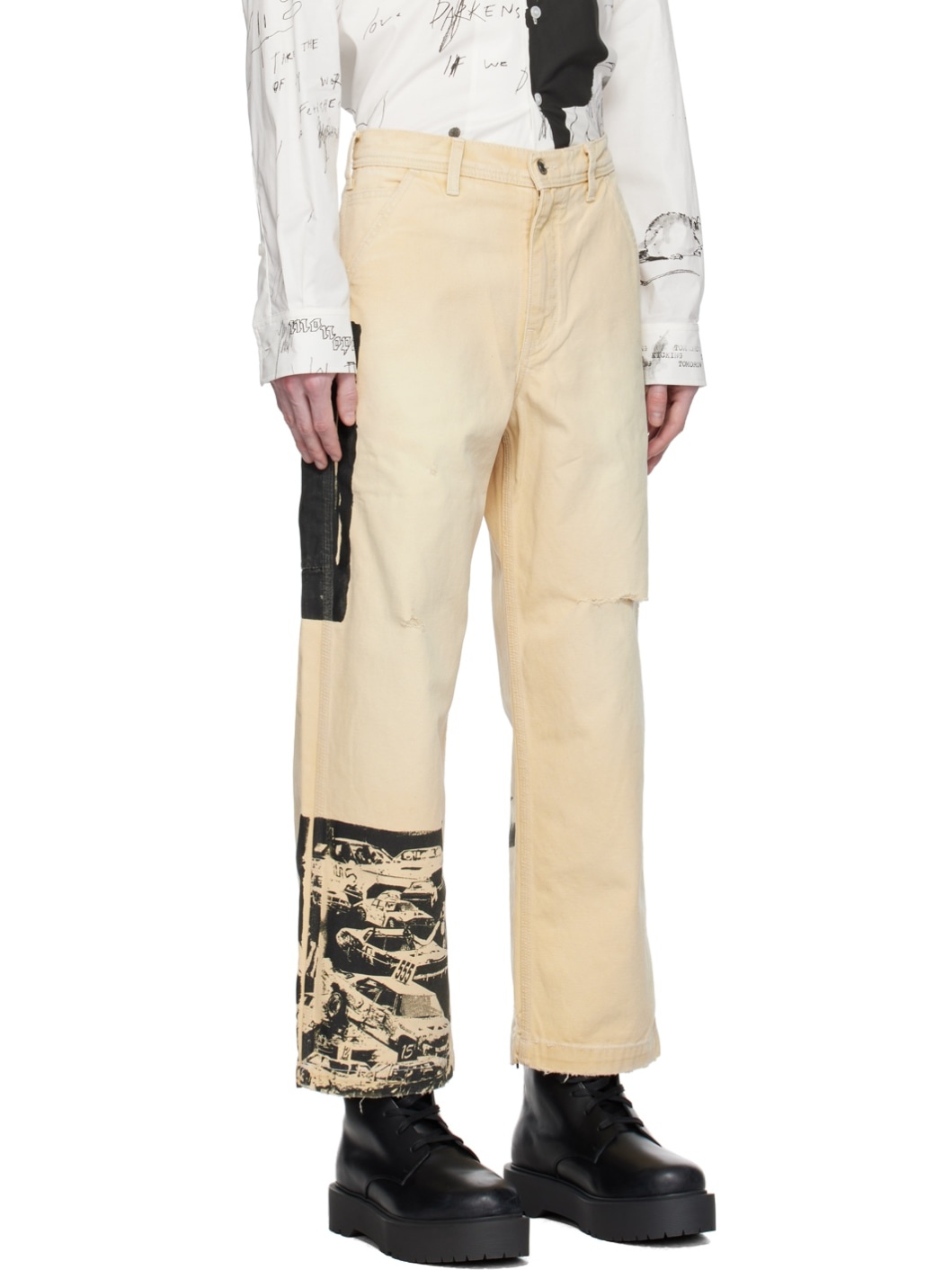 Beige Paint Cargo Pants - 2