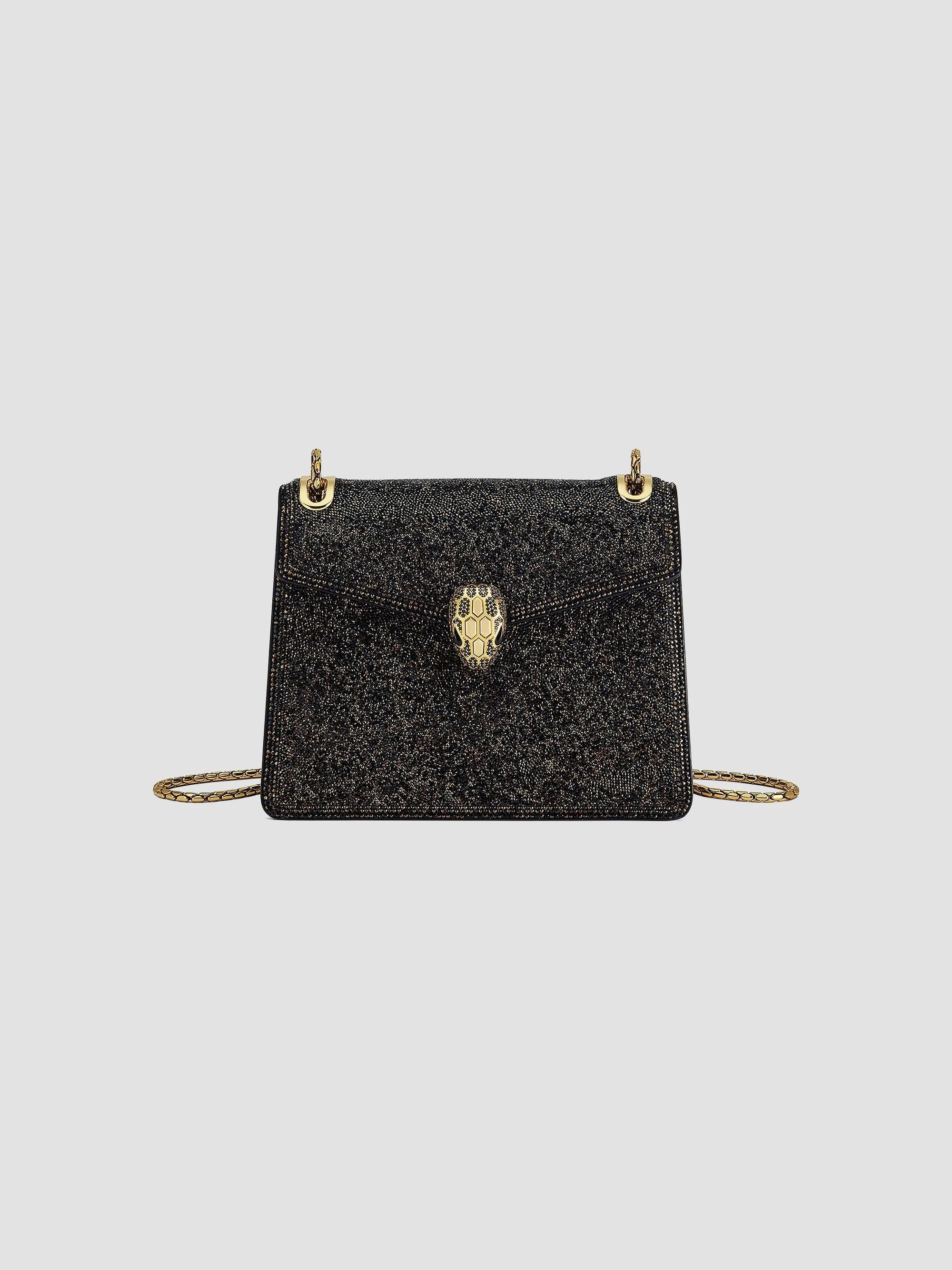 Women's Serpenti Forever Crystal Sparkle Suede Crossbody Bag - Antique Brass - 1