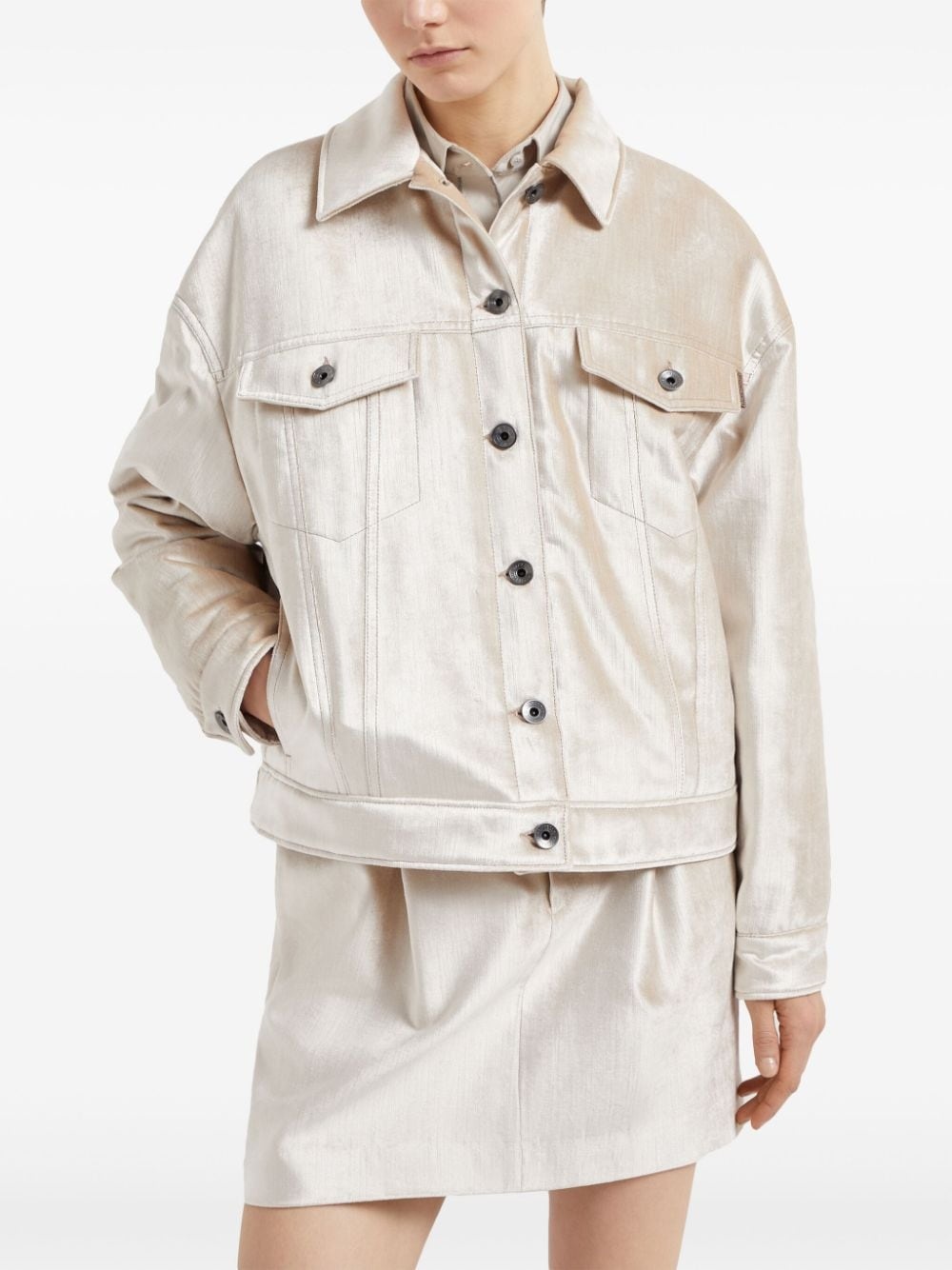 padded pearlescent-finish jacket - 3