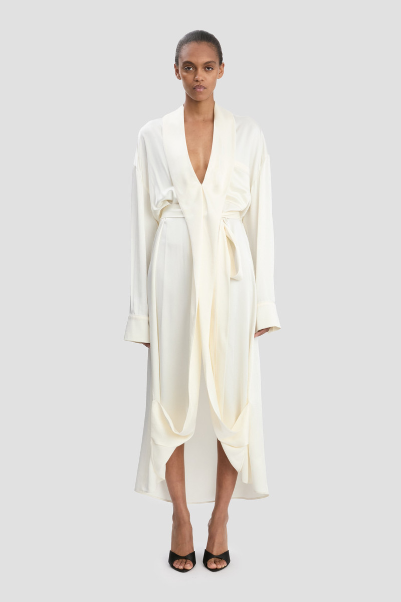 Victoria Beckham Wrap Detail Midi Dress In Ivory outlook