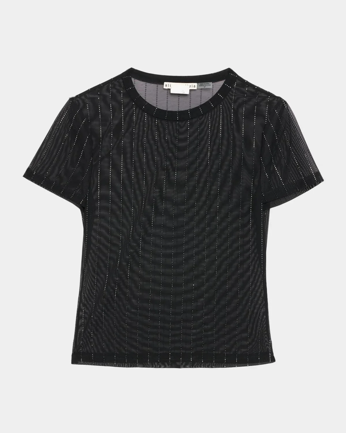Tess Pinstripe Embellished Mesh Short-Sleeve Top - 1