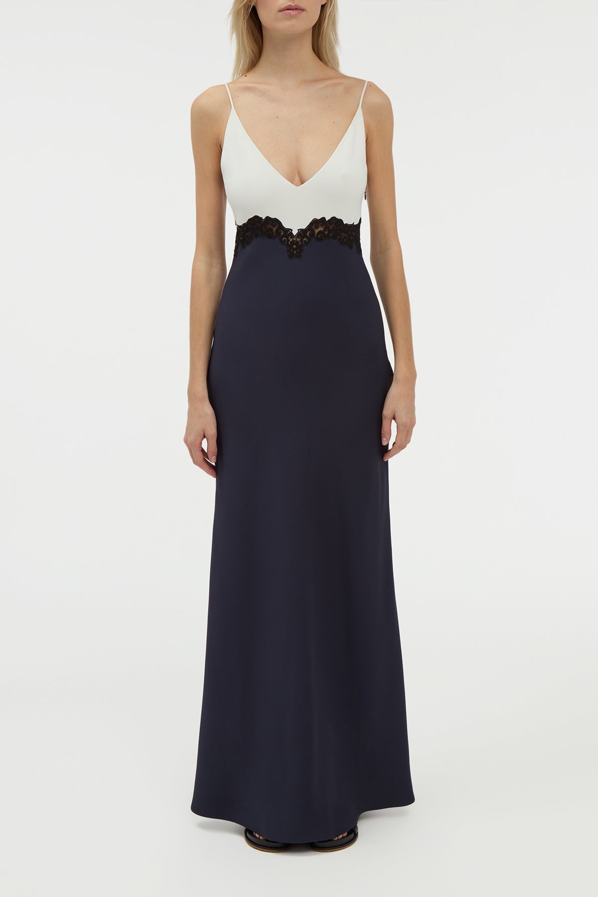 Amaryllis Lace Maxi Dress in Dark Navy Silk Wool - 3