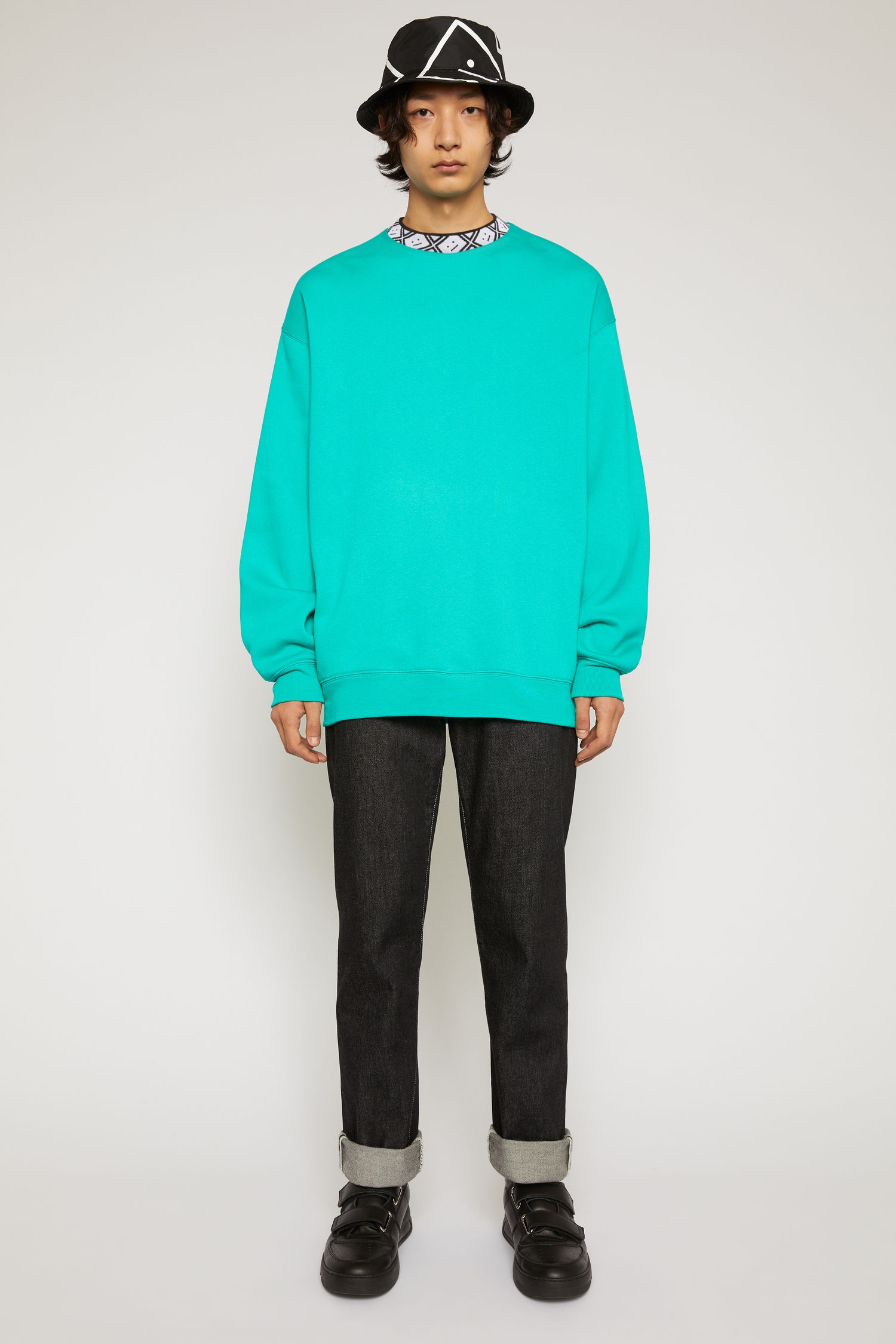 Face motif mock neck sweatshirt jade green - 2