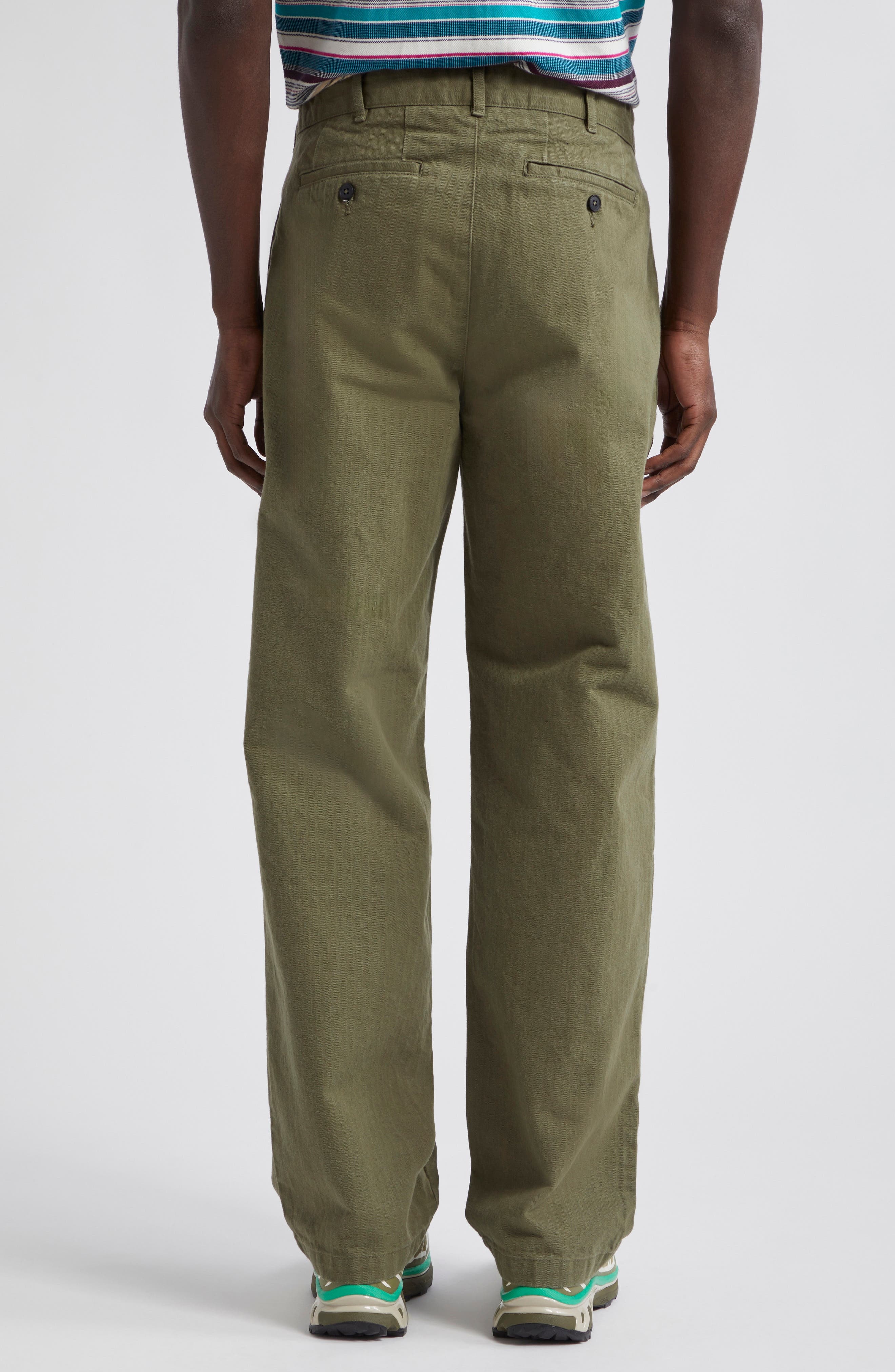 Double Pleat Cotton Herringbone Pants - 3
