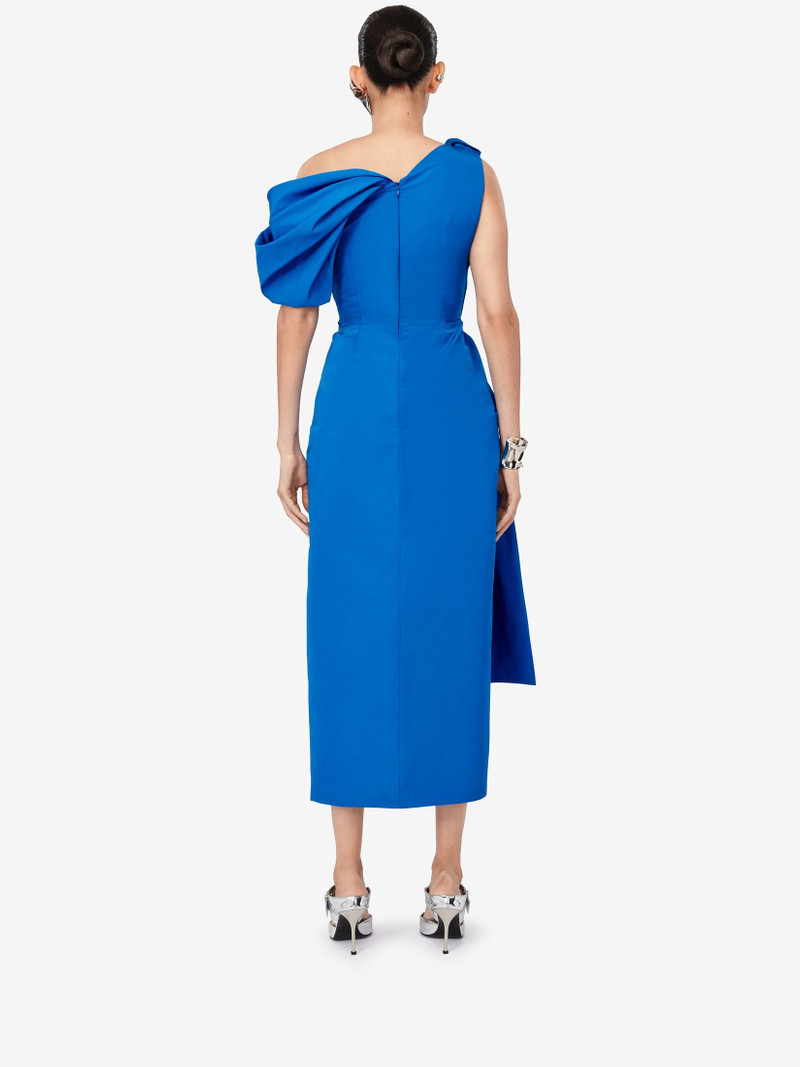 Women's Knotted Asymmetric Pencil Dress in Lapis Blue 4