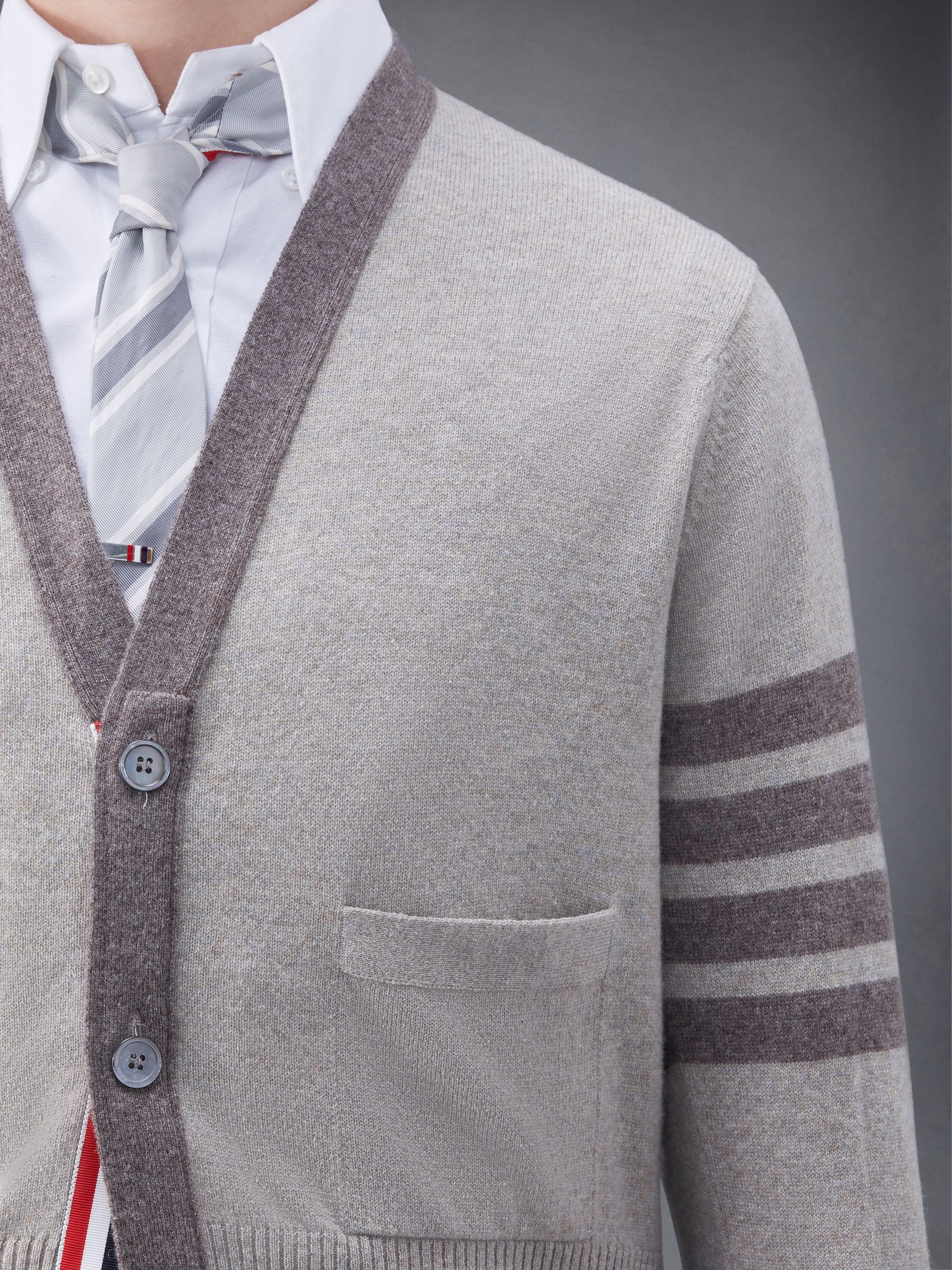 Cashmere Tipping 4-Bar V-Neck Cardigan - 4