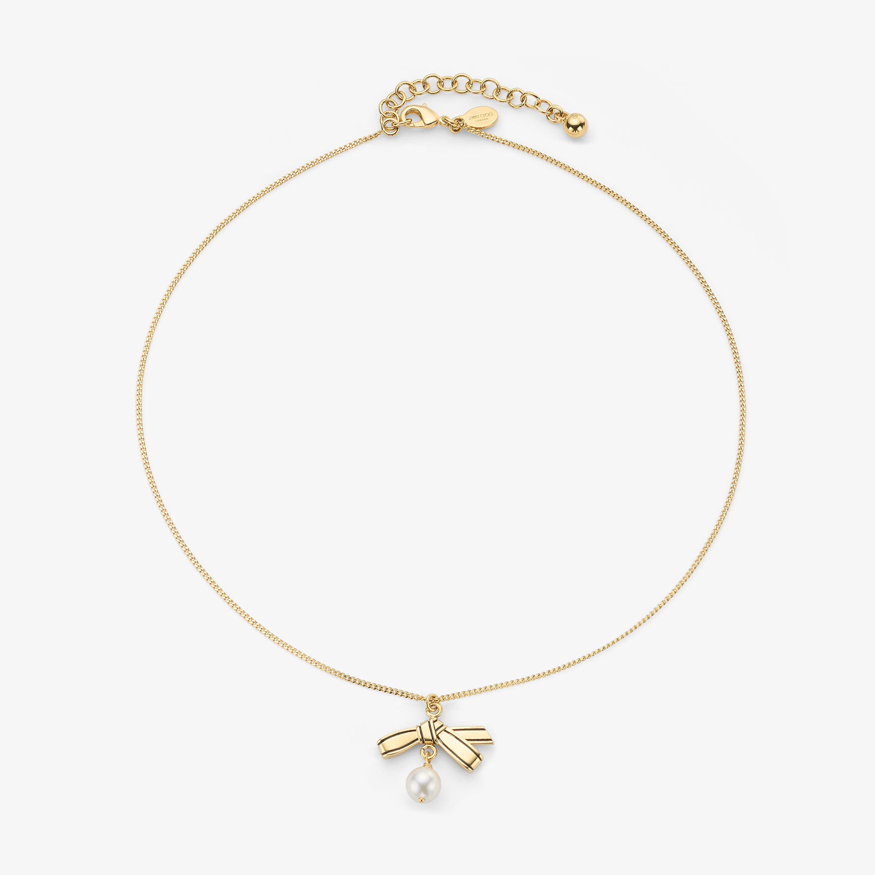 Ribbon Pendant Necklace
Gold Metal Pendant Necklace with Ribbon and Pearl - 3