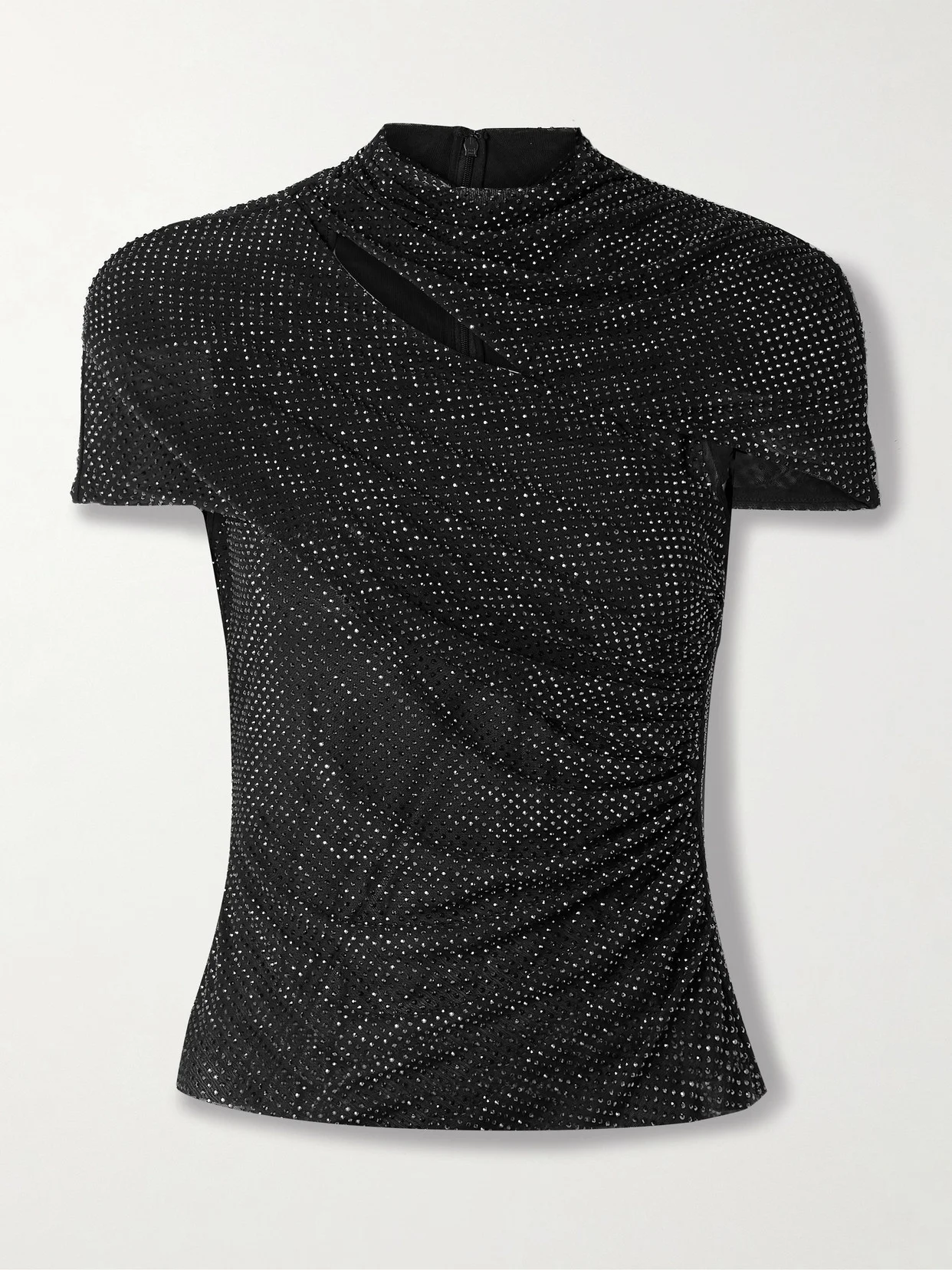 Cutout Crystal-embellished Mesh Turtleneck Top - 1