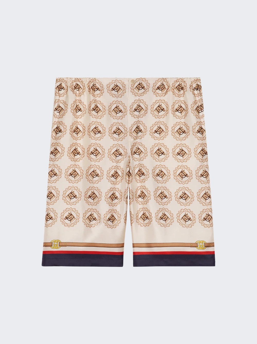 Silk Twill Equestrian Print Shorts Ivory and Gold - 1