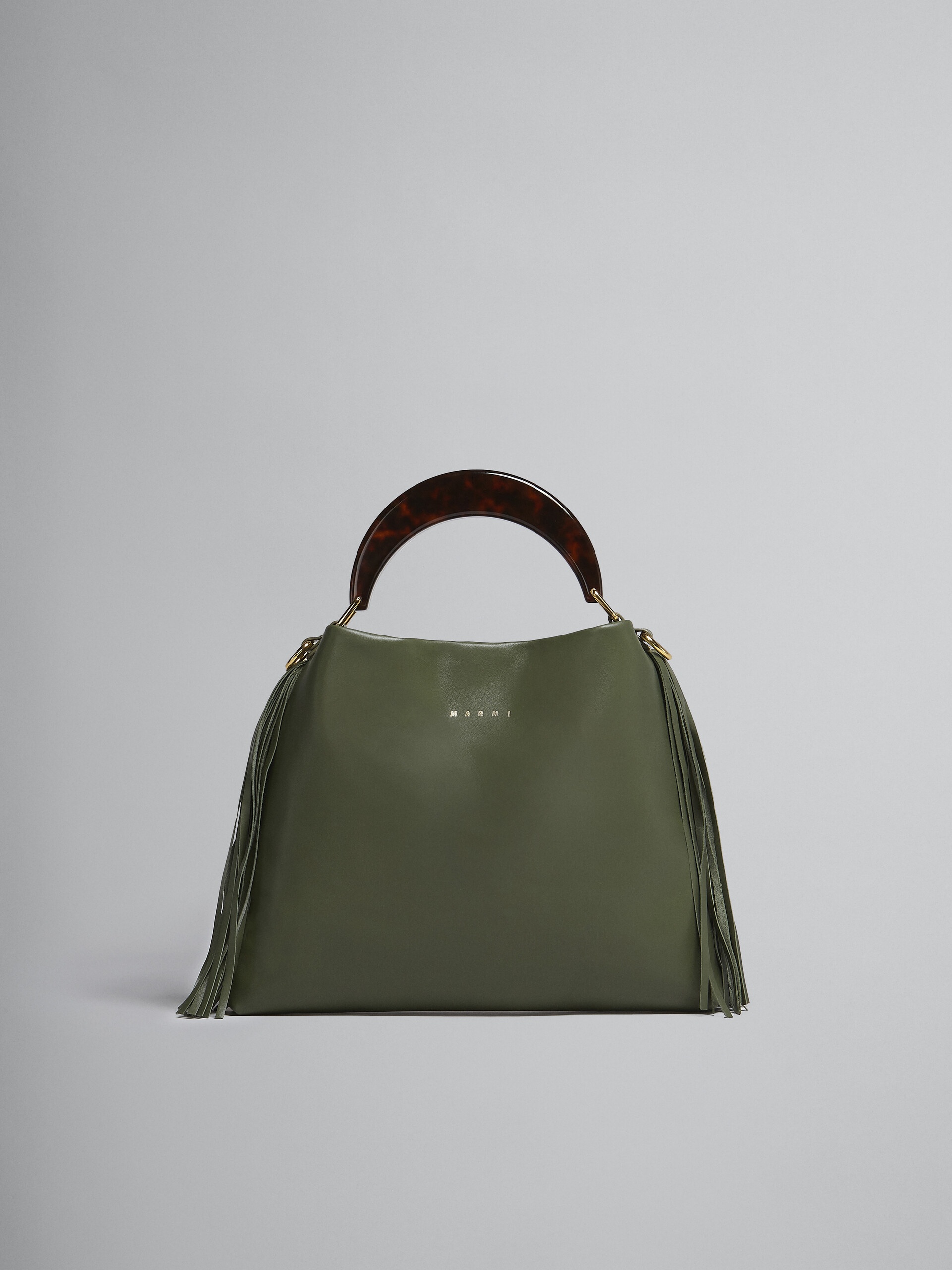 VENICE SMALL BAG IN GREEN LEATHER WITH FRINGES - 1