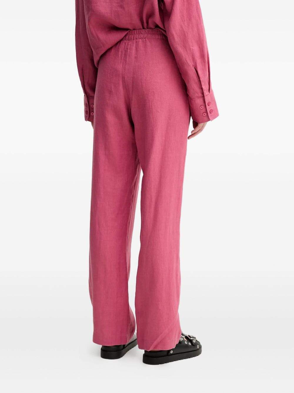 elasticated-waist linen trousers - 2