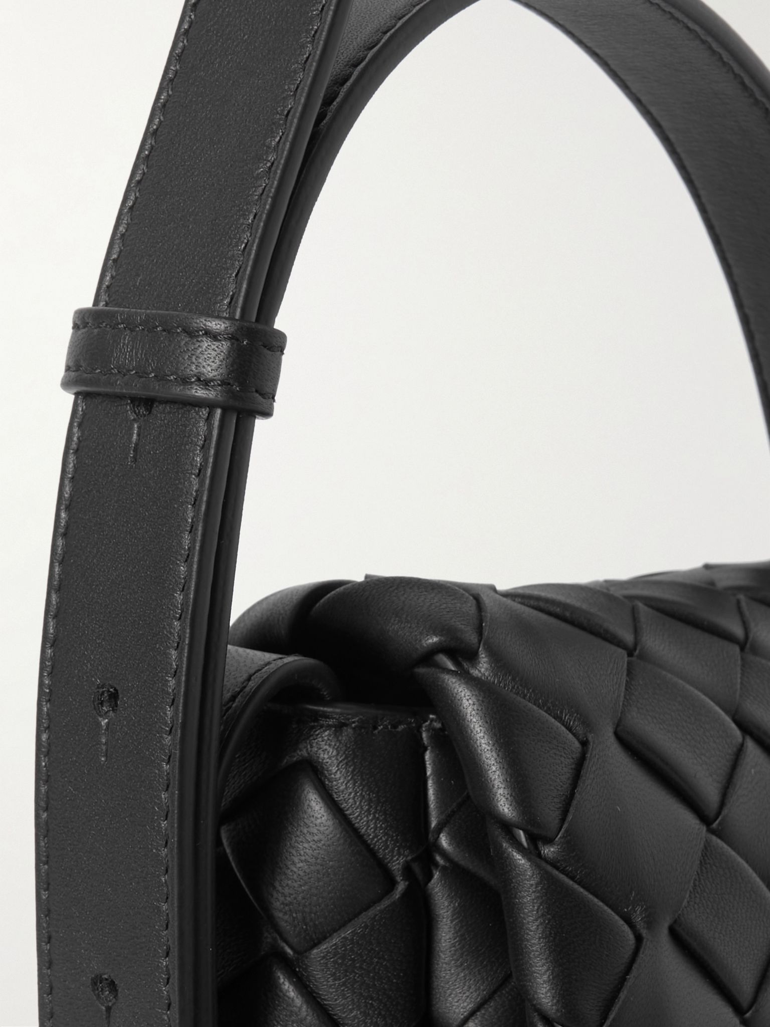 Mini Vertical Cobble Intrecciato Leather Messenger Bag Black - 4