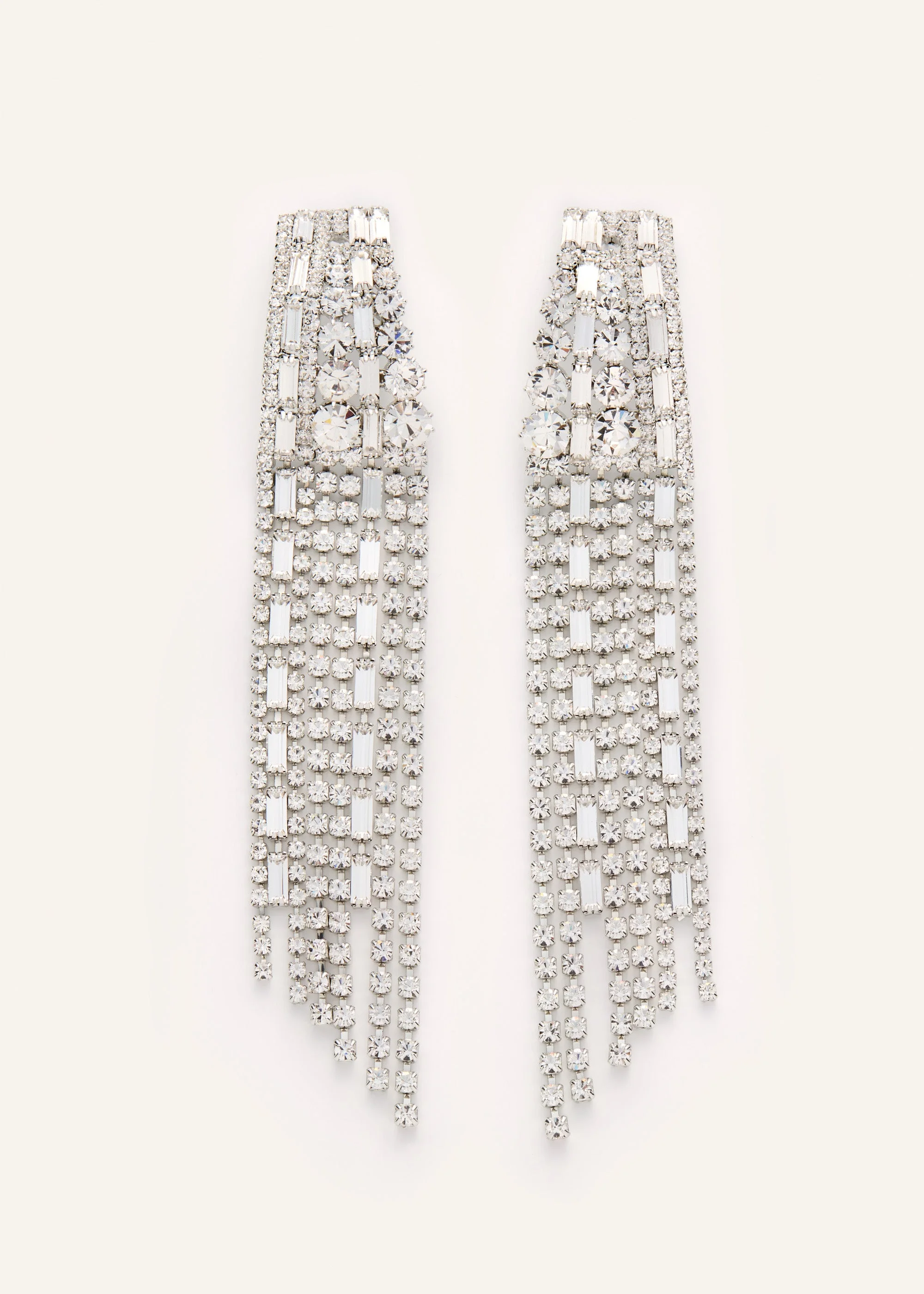 Tapered crystal fringe earrings in silver - 1