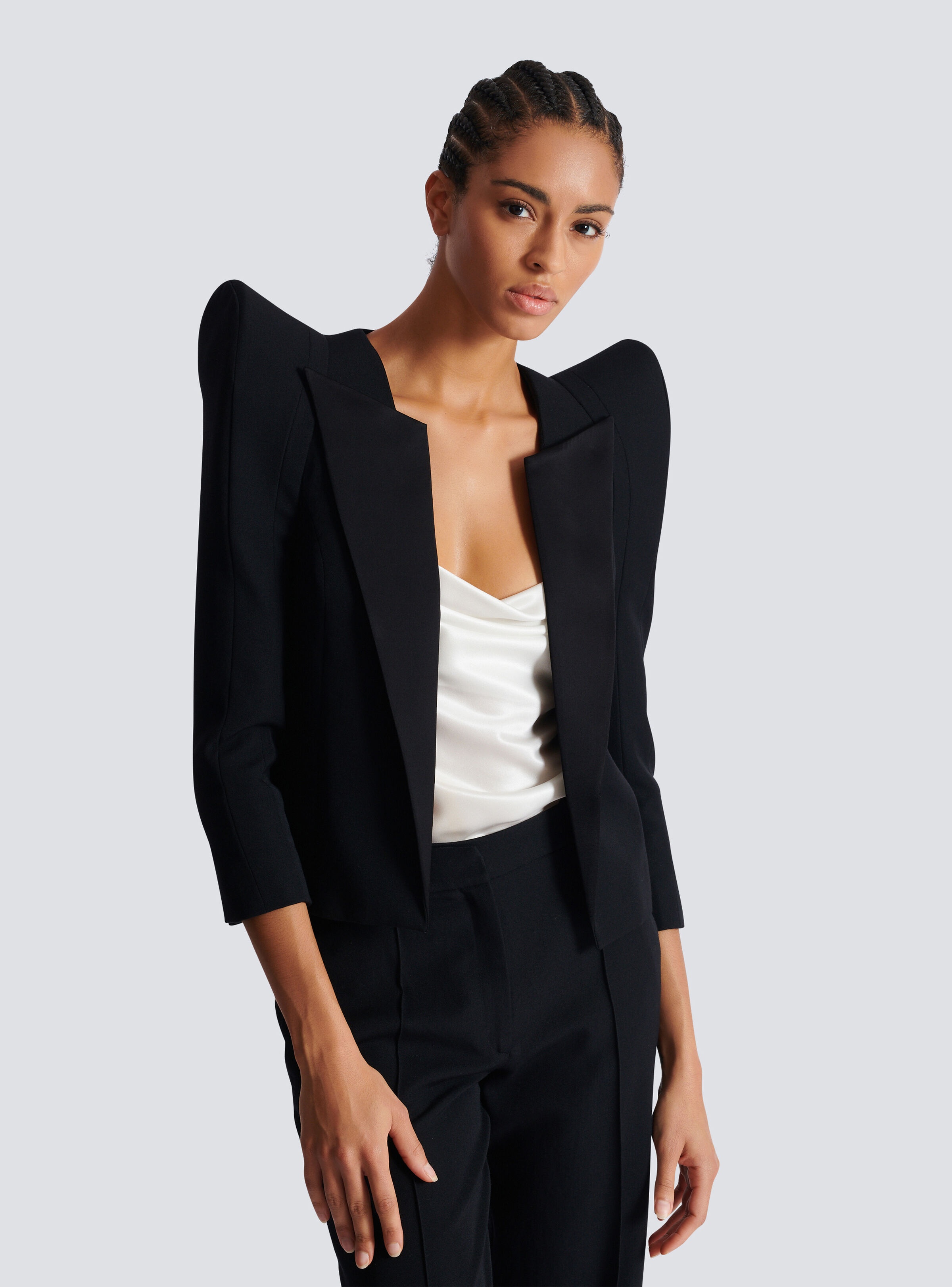 Cropped grain de poudre jacket with structured shoulders - 7