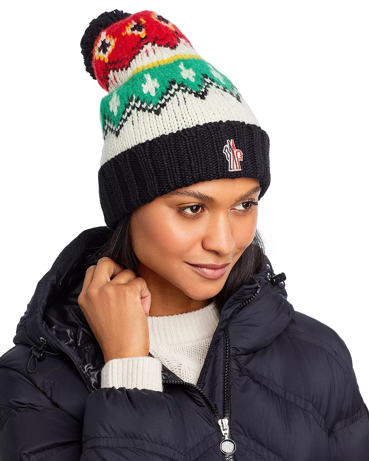 Jacquard Knit Pom Pom Beanie - 1