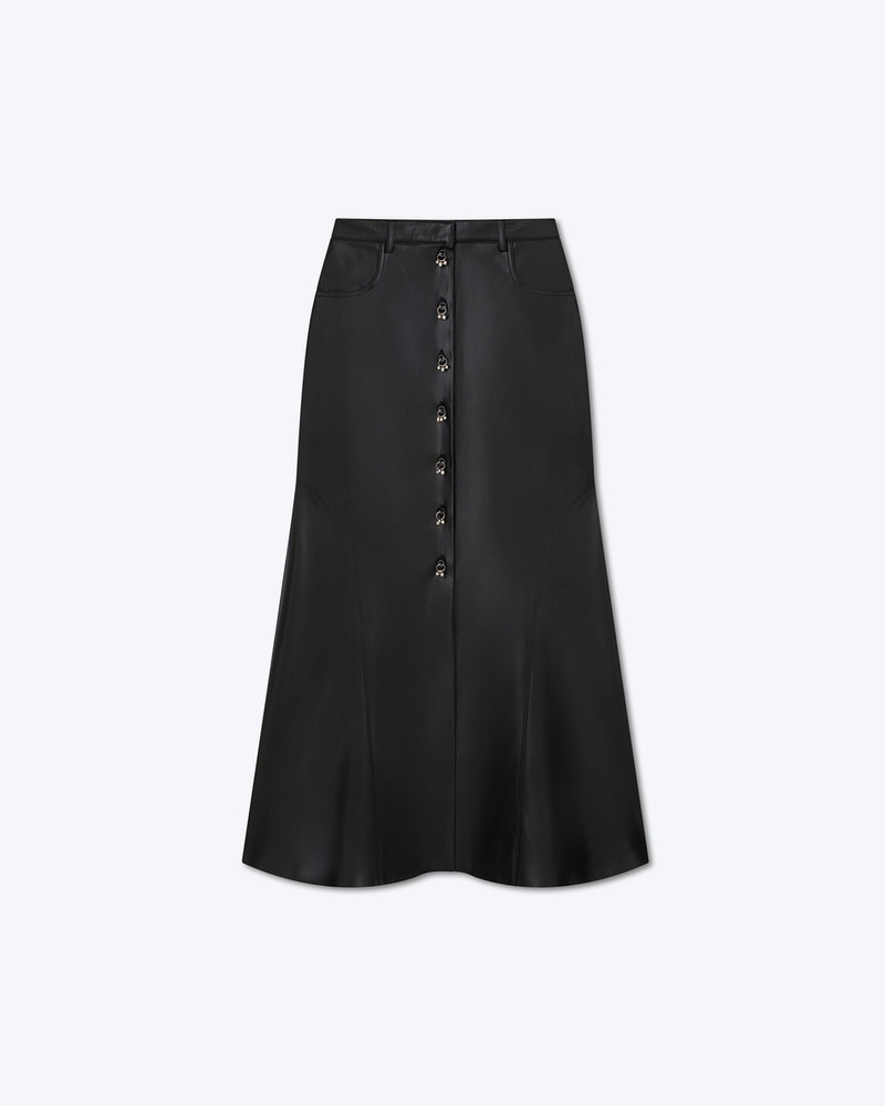 REZA - OKOBOR™ alt-leather button front midi skirt - Black 1