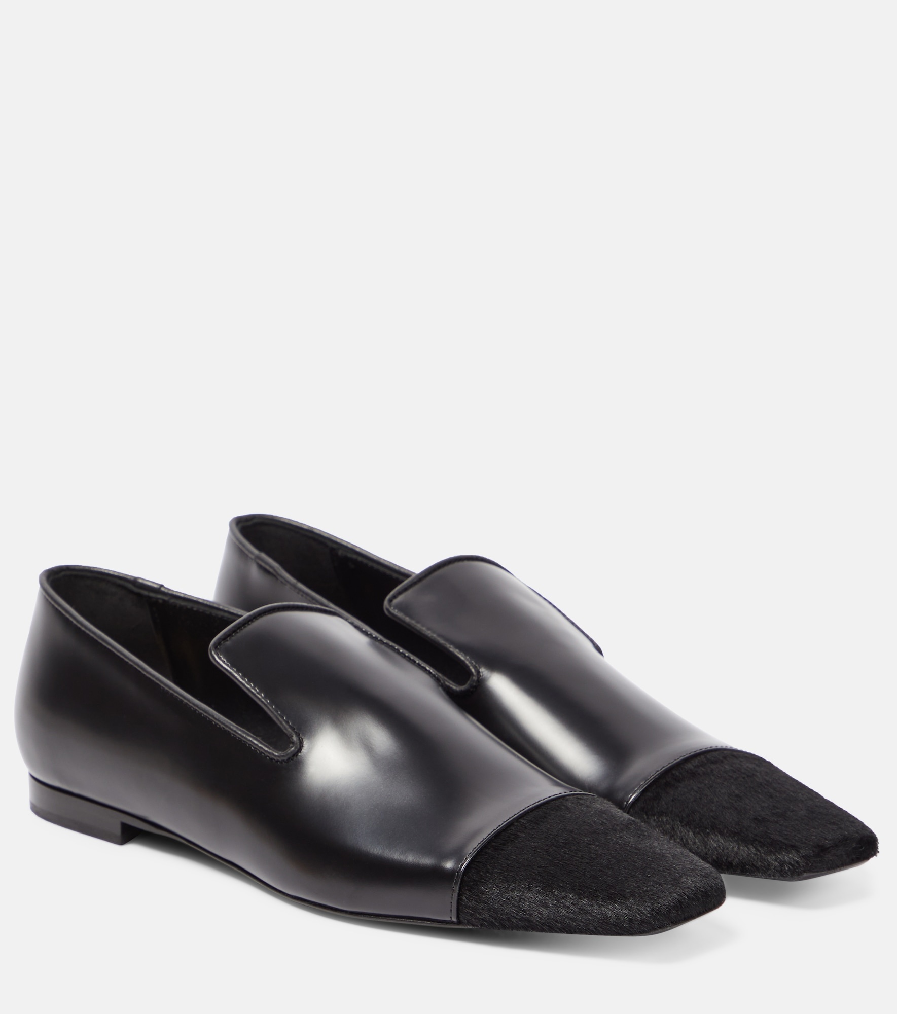 Leather and calf hair loafers - 1