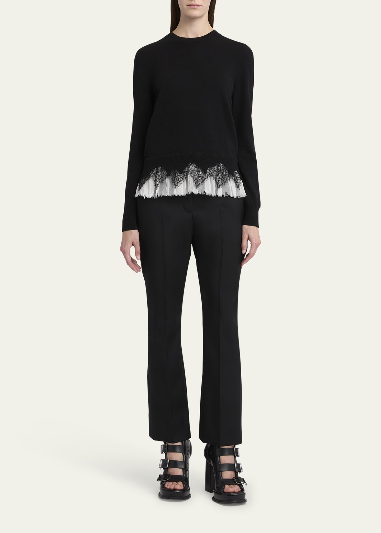 Lace Ruffle Crewneck Sweater - 2