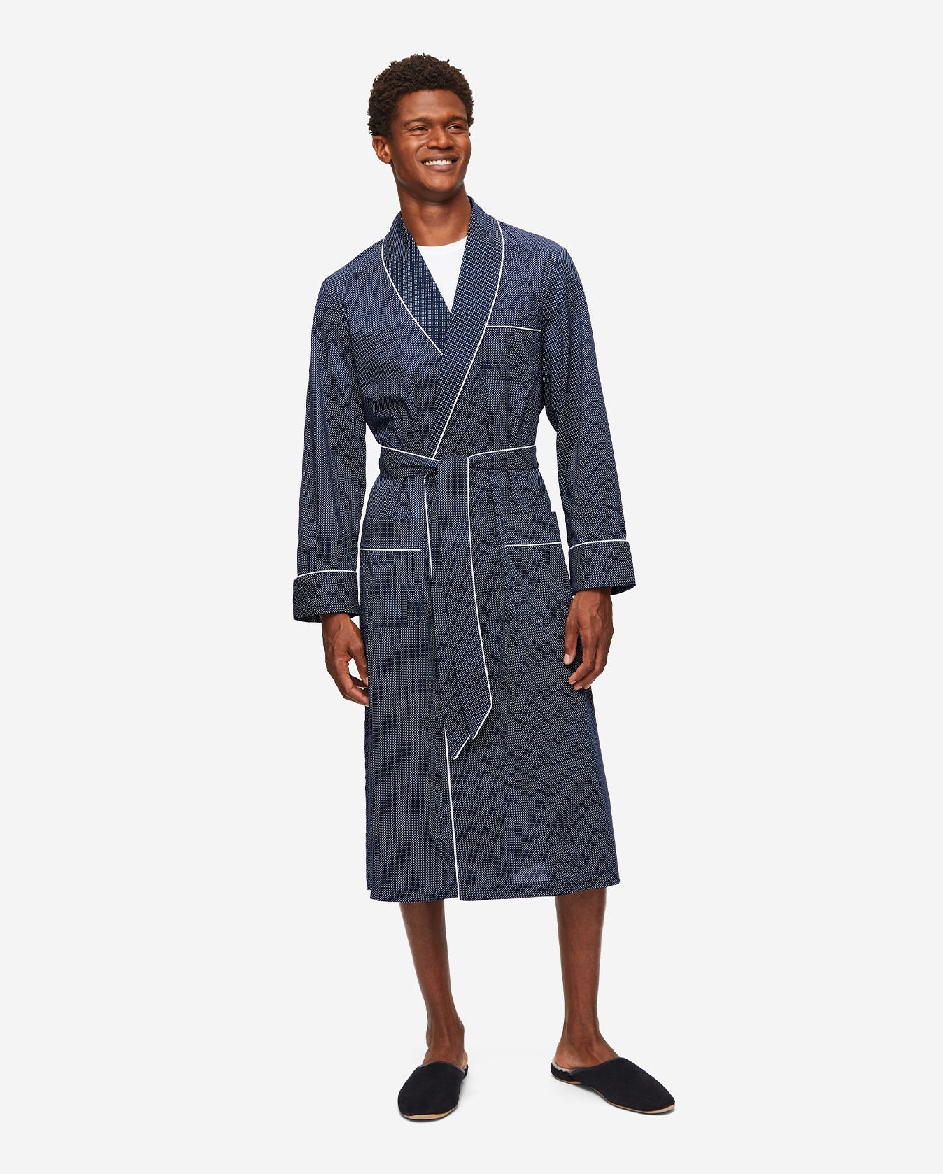 Plaza Robe With Piping - Navy - 1