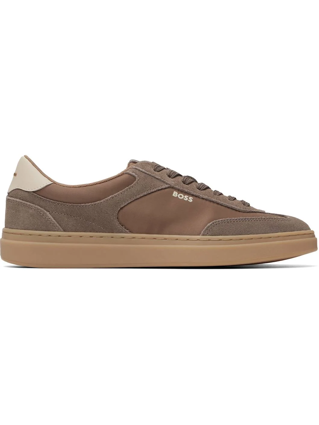 Tan Suede Trims Lace-Up Sneakers - 1