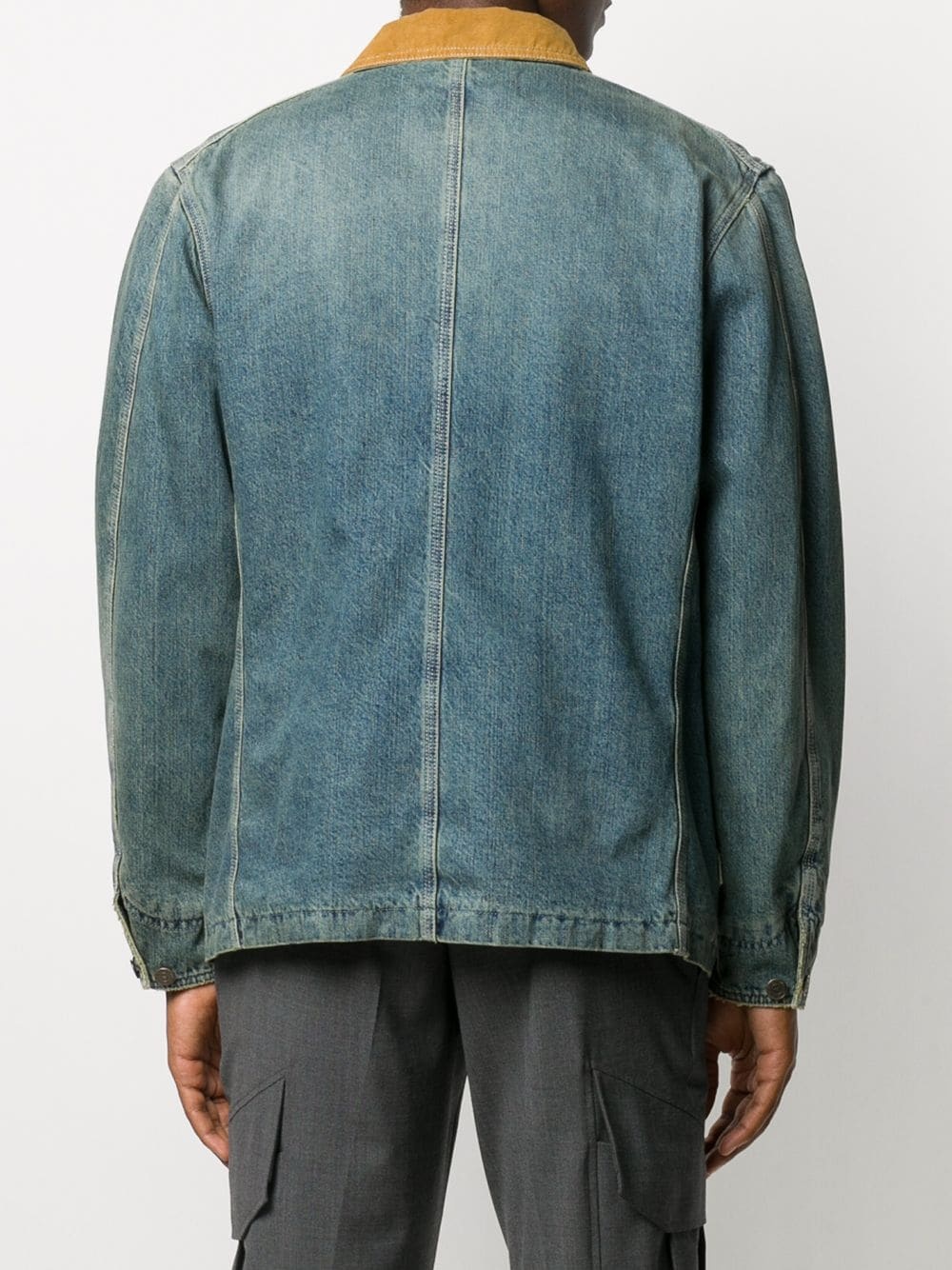 contrasting collar denim jacket - 4