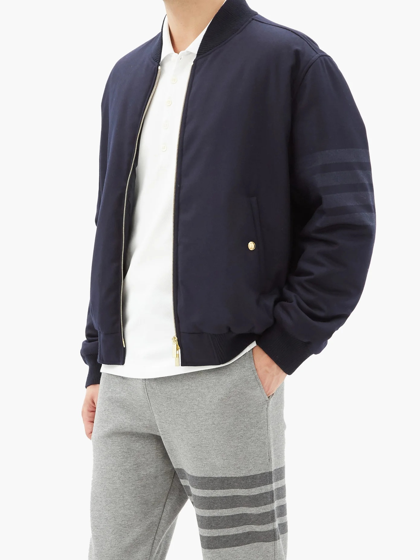 Four bar-stripe wool-blend bomber jacket - 6