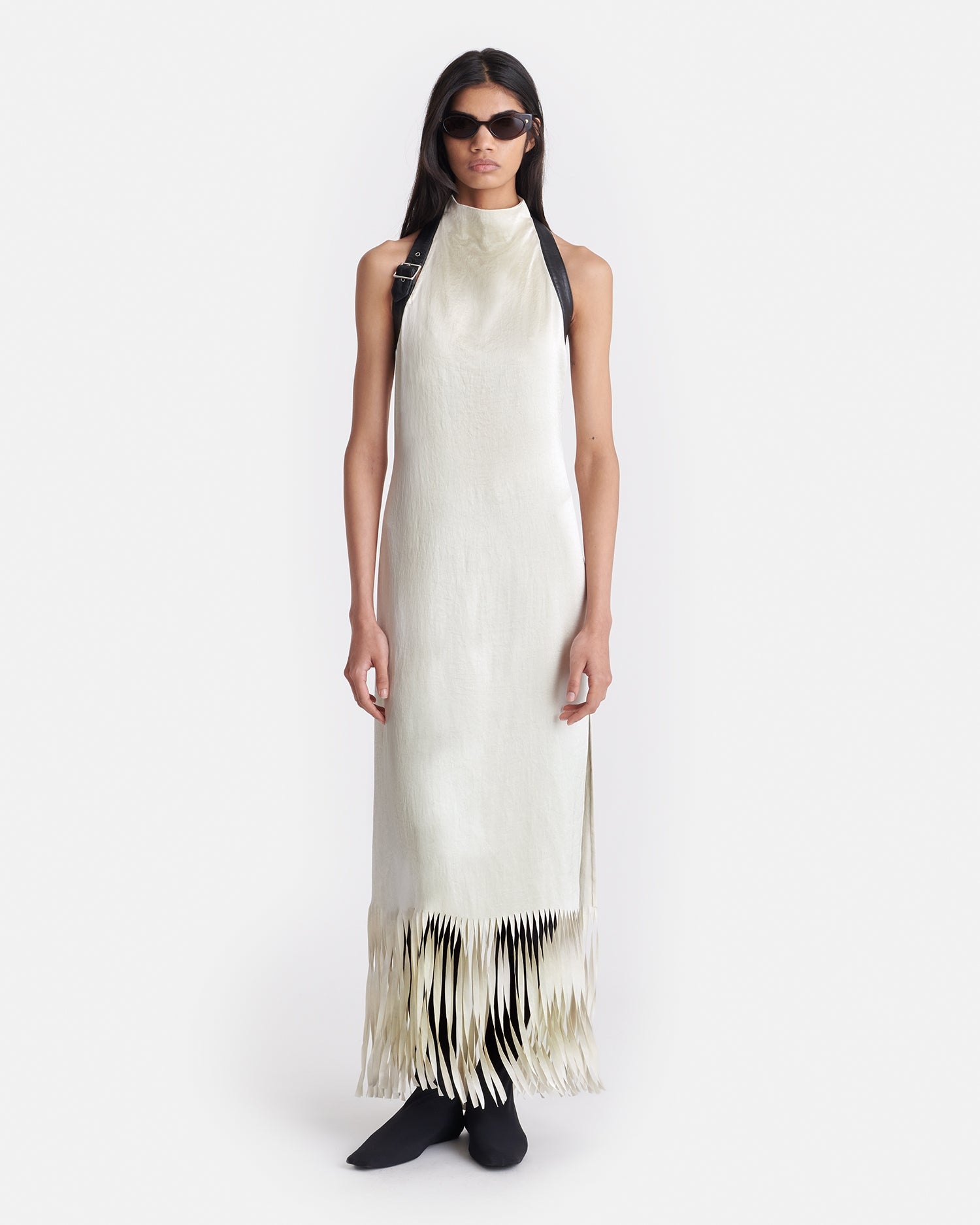 Fringed Crinkled Satin Midi Dress - 2