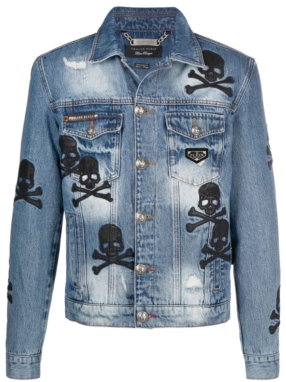 skull patch denim jacket - 1