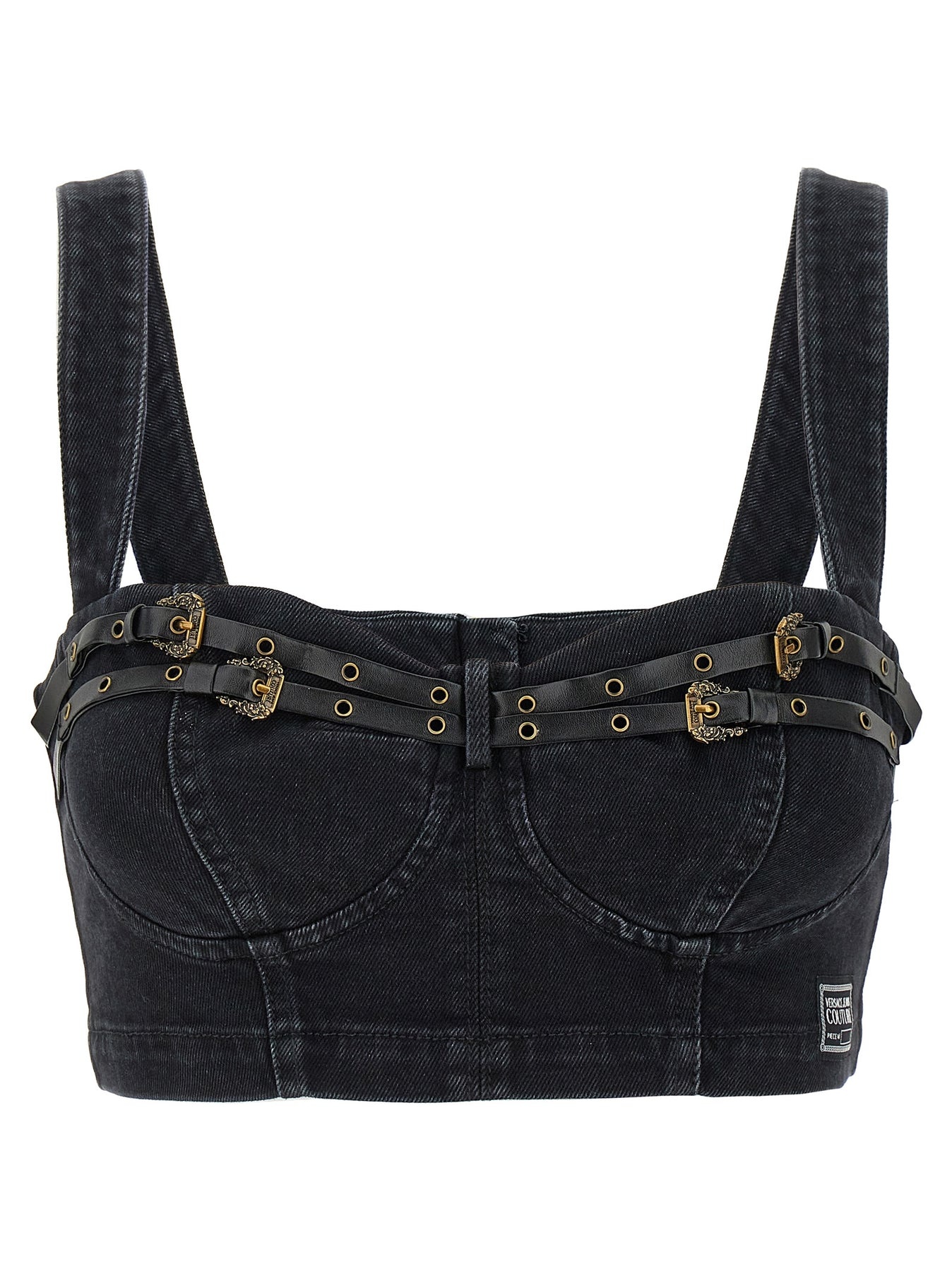 Denim Strap Top Tops Black - 1