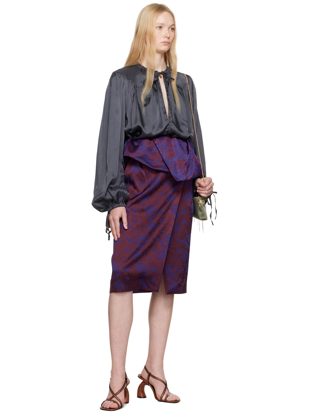 Purple & Burgundy Jacquard Peplum Midi Skirt - 4