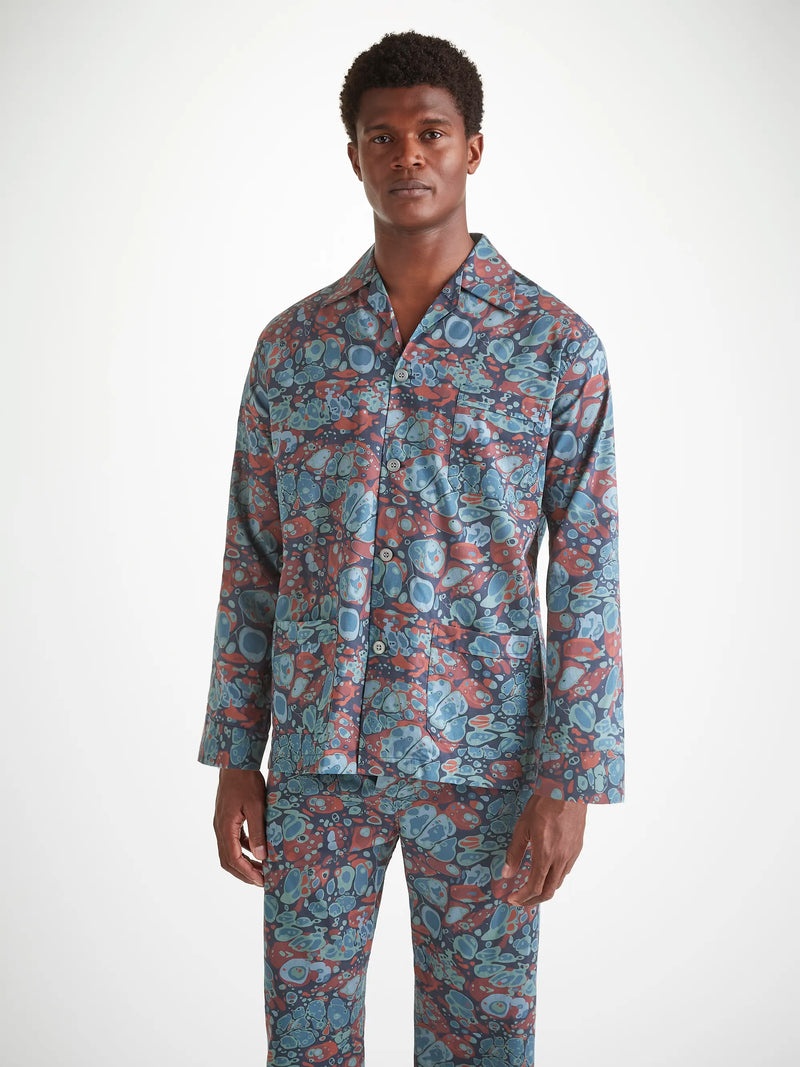 Men's Classic Fit Pajamas Cotton Batiste Multi Marble Print - 4