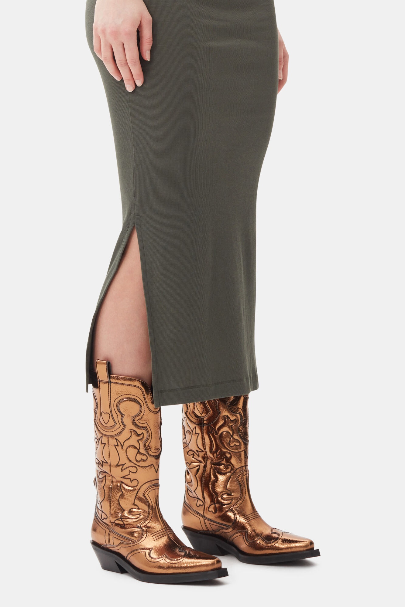 GOLD METALLIC MID SHAFT EMBROIDERED WESTERN BOOTS - 4