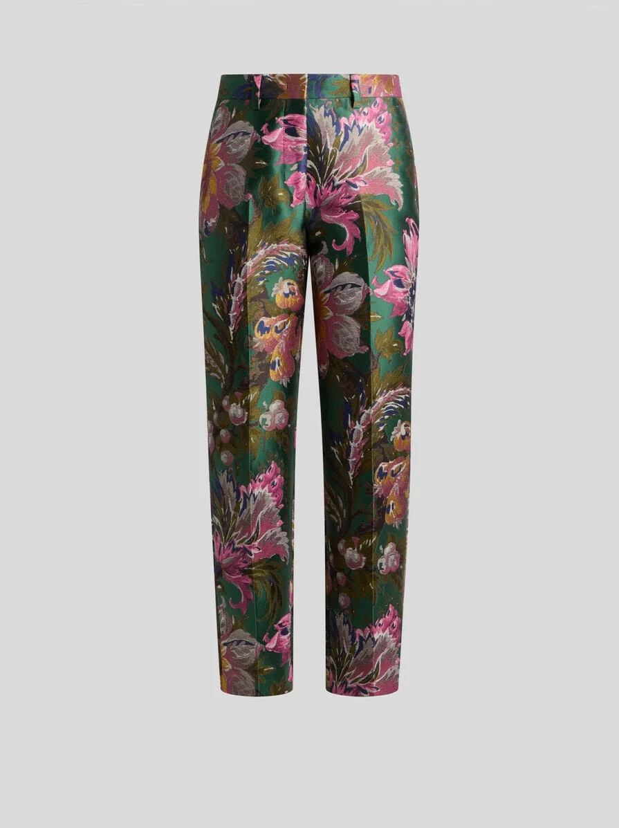 COTTON-BLEND JACQUARD TROUSERS WITH FLORAL MOTIF - 1