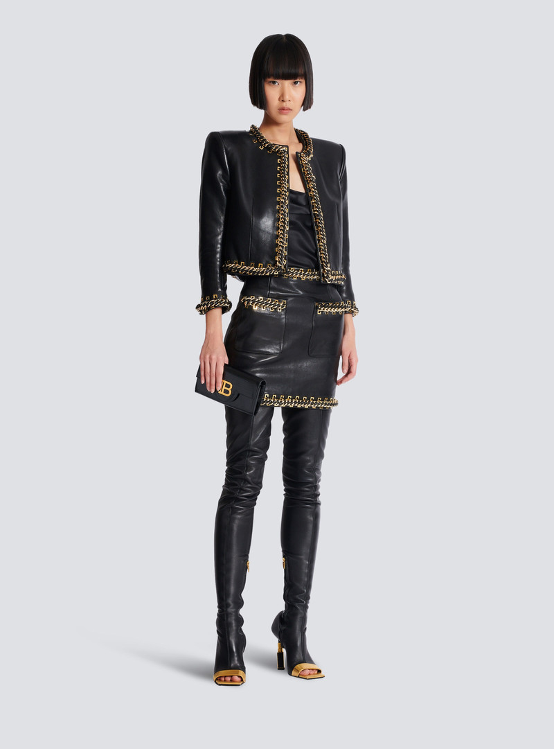 Balmain Lambskin edge-to-edge jacket with chain trim outlook